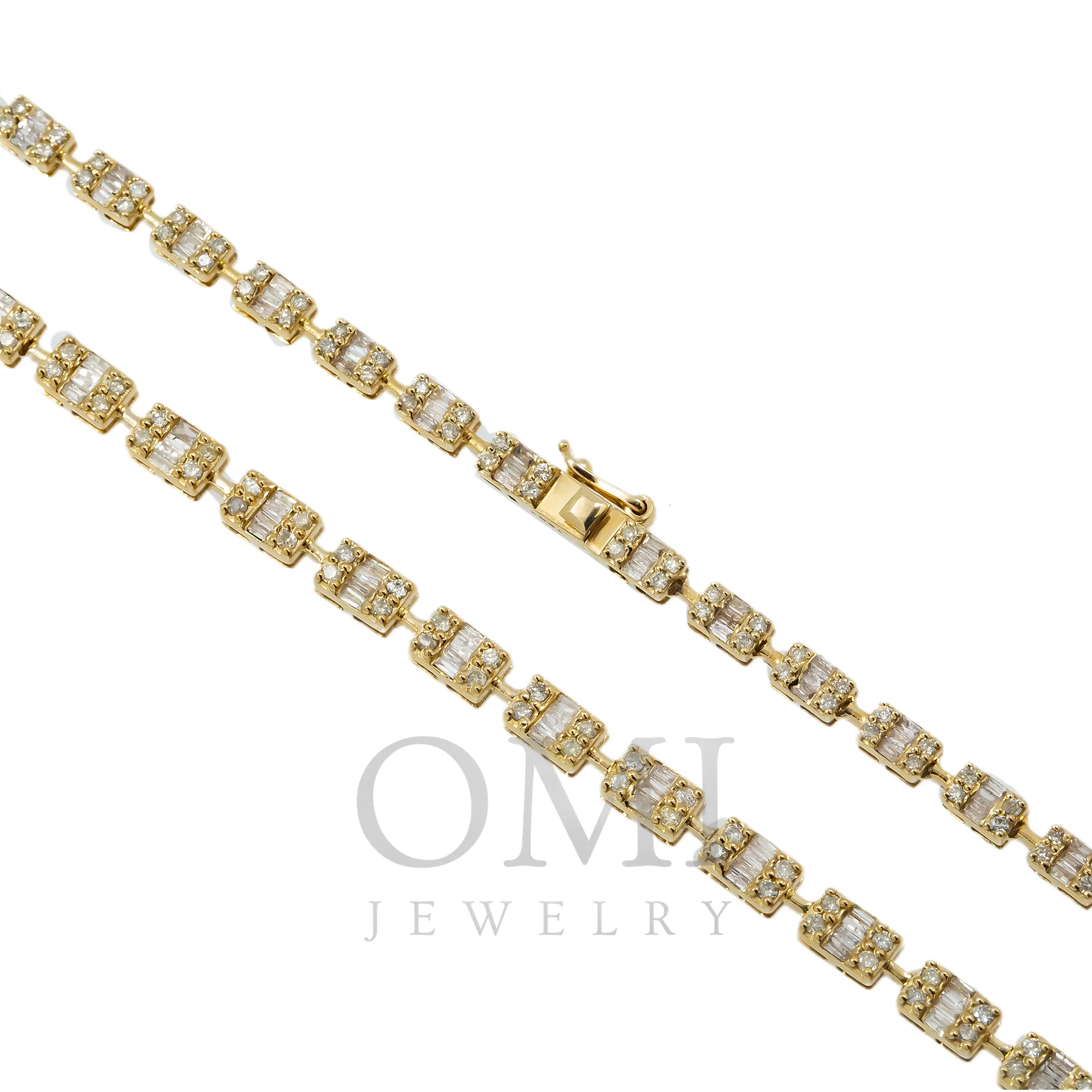 10K GOLD BAGUETTE AND ROUND DIAMOND CHAIN 4.61 CT