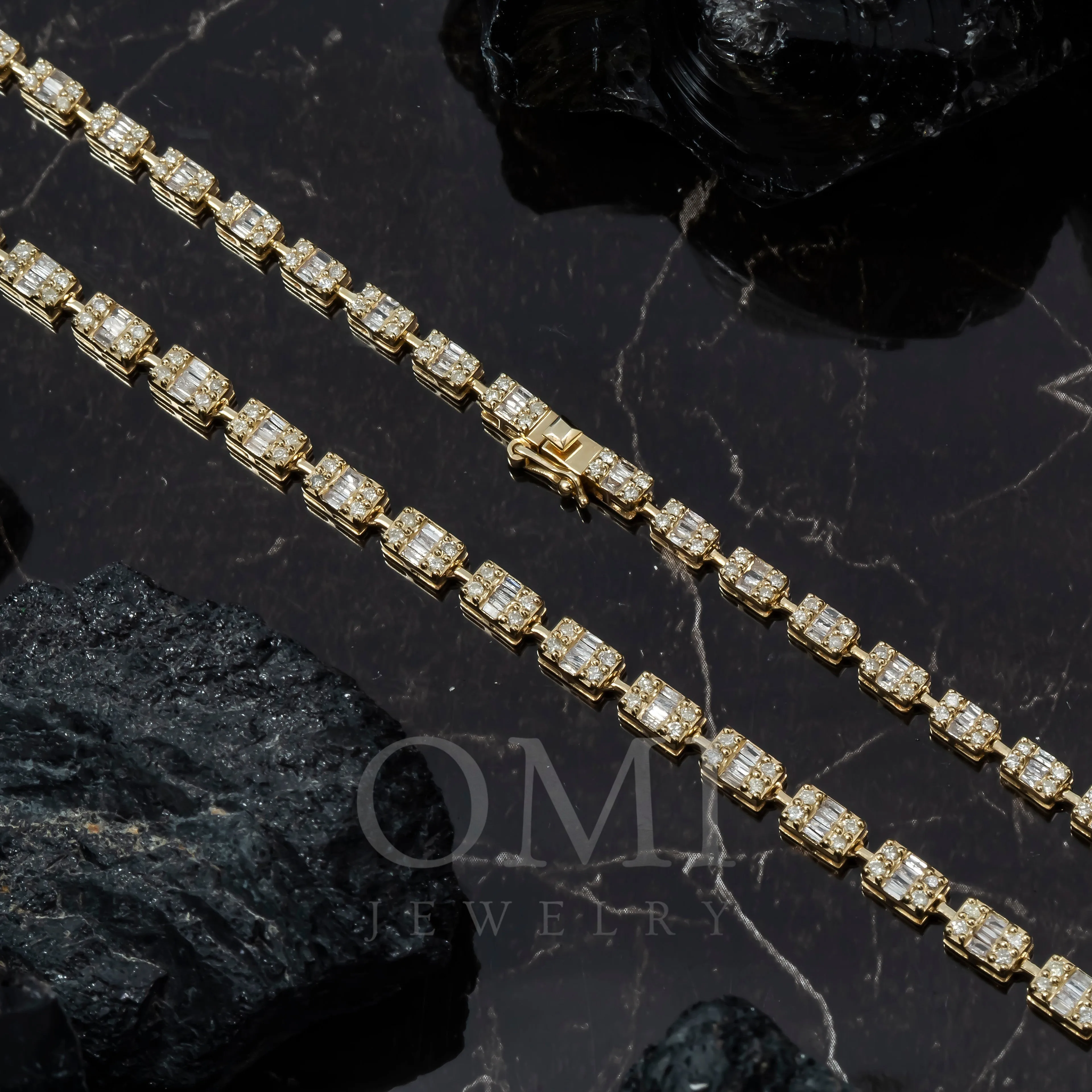 10K GOLD BAGUETTE AND ROUND DIAMOND CHAIN 4.61 CT