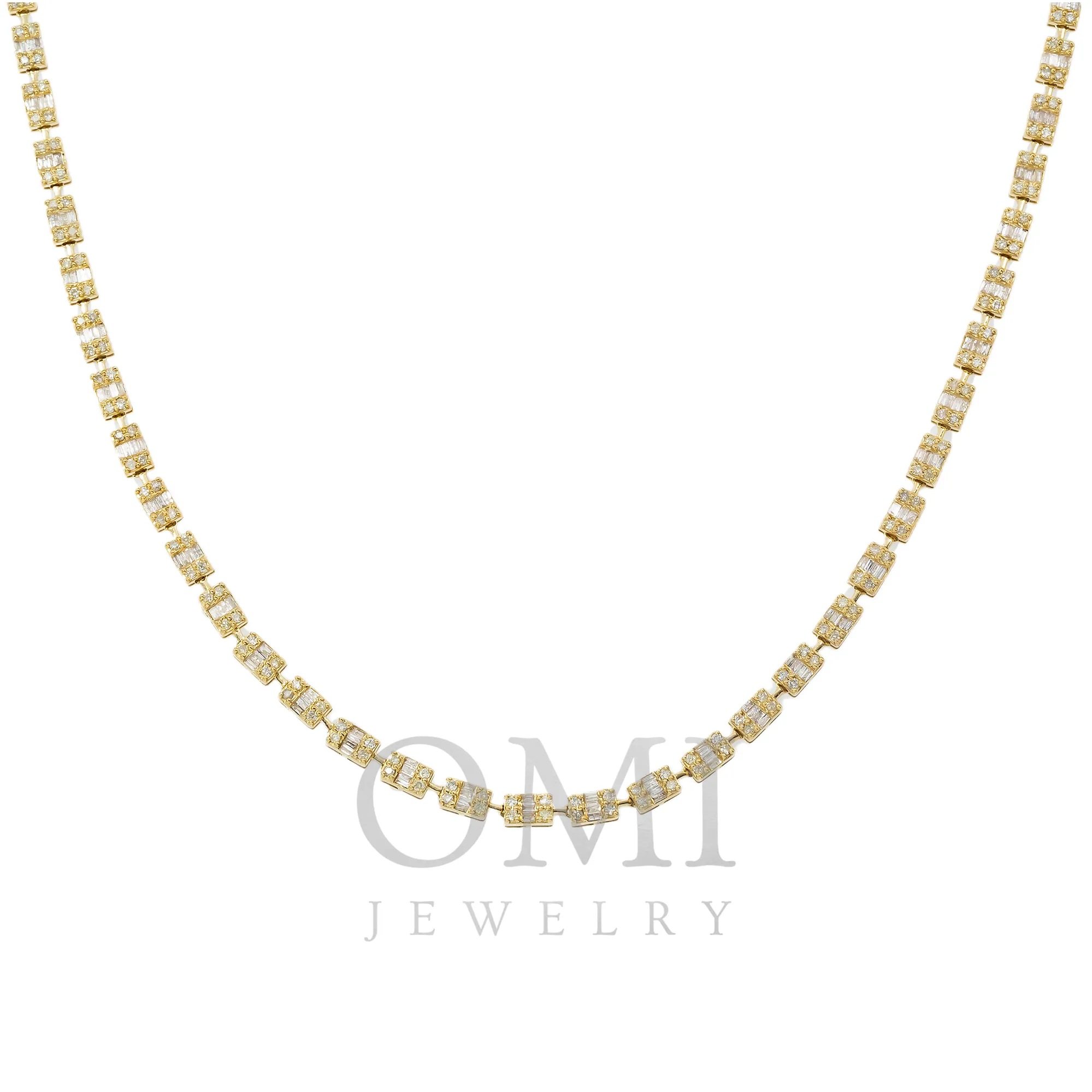 10K GOLD BAGUETTE AND ROUND DIAMOND CHAIN 4.61 CT