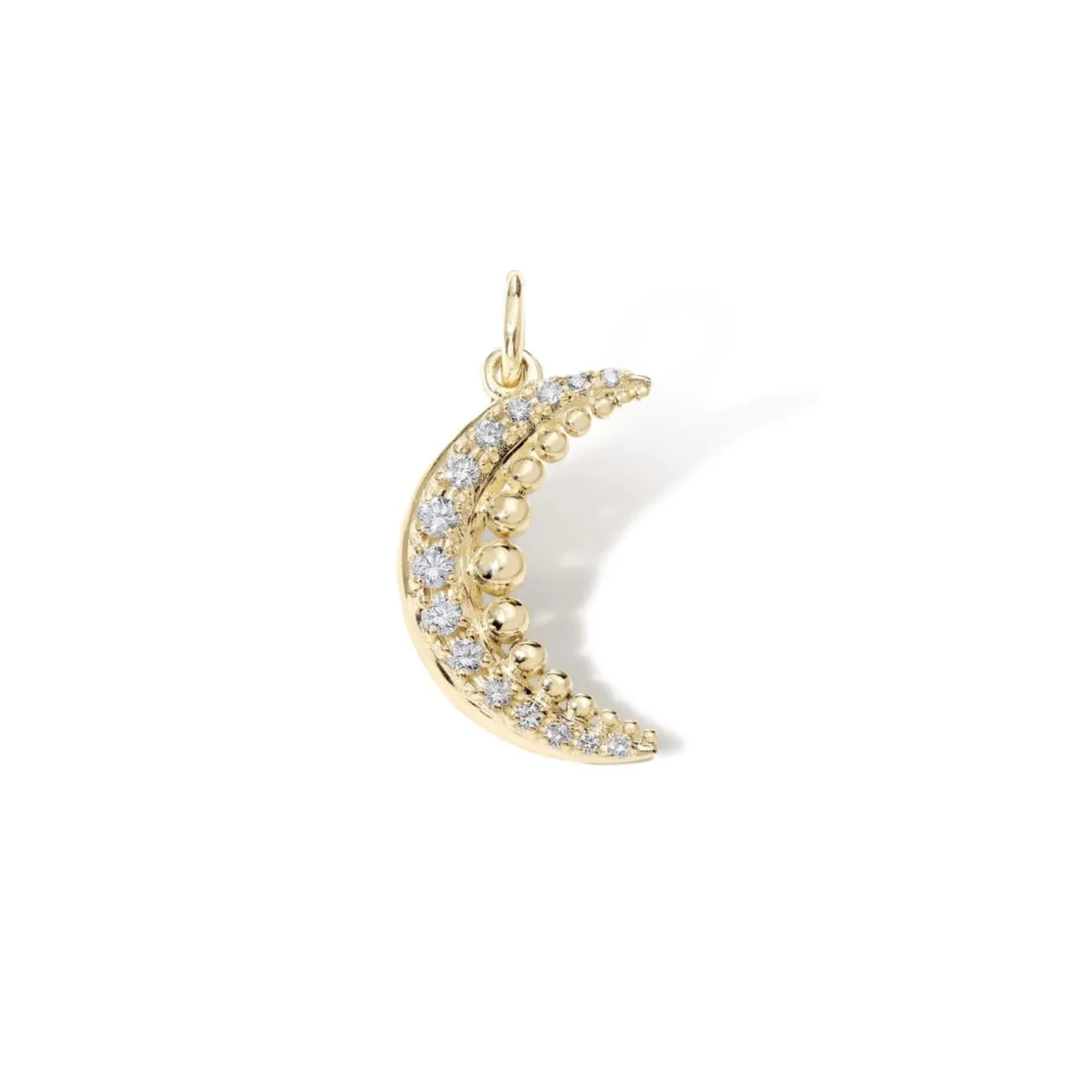 10K Gold Pave Diamond & Dotted Detail Crescent Pendant