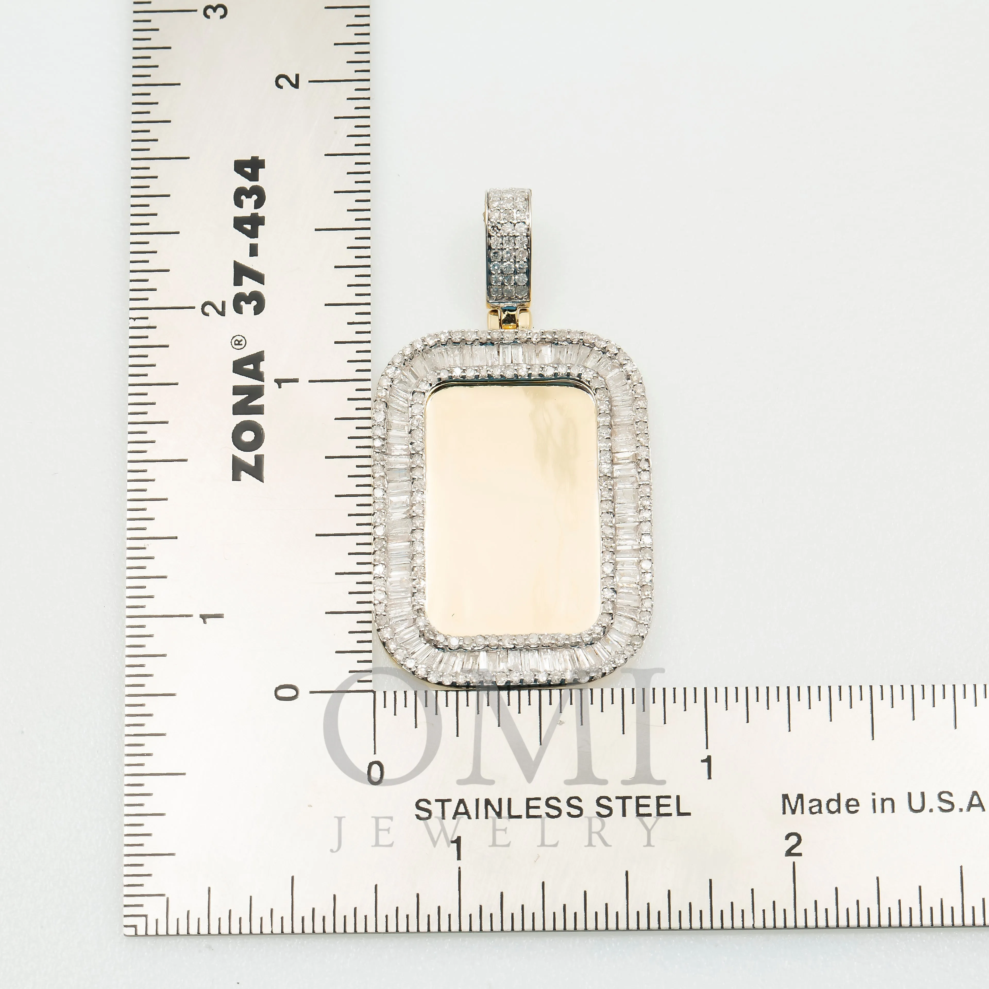 14K GOLD BAGUETTE DIAMOND RECTANGLE PICTURE PENDANT 1.52 CT