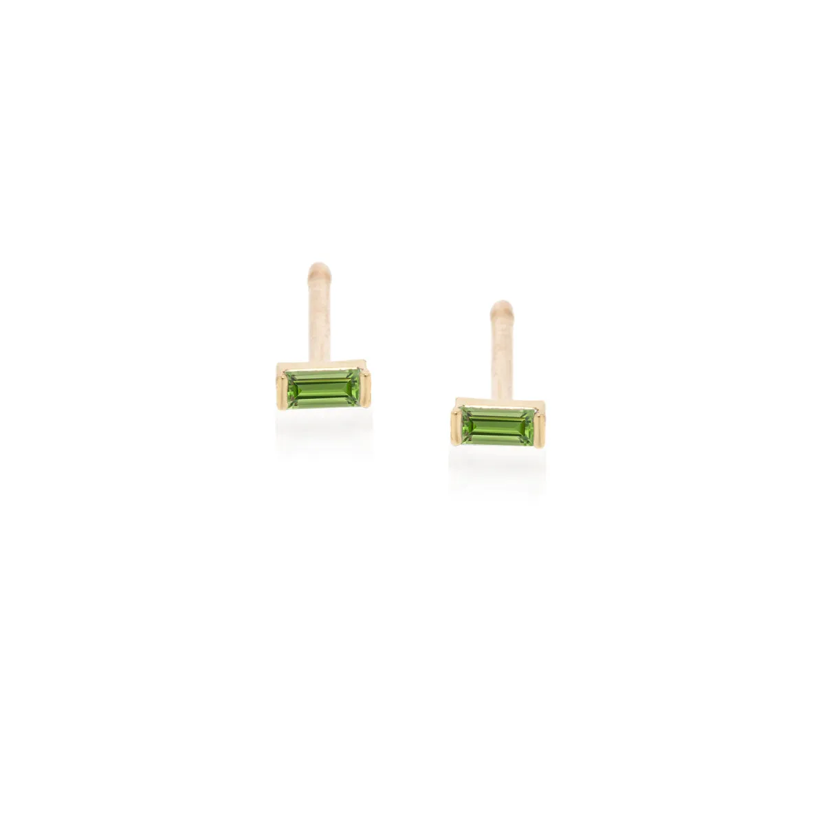 14k Peridot Baguette Studs | August Birthstone