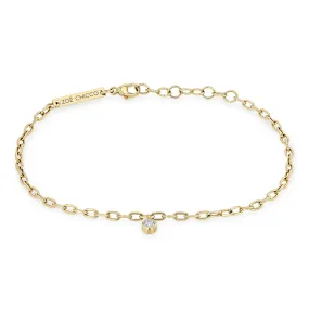 14k Small Square Oval Chain Diamond Bezel Bracelet