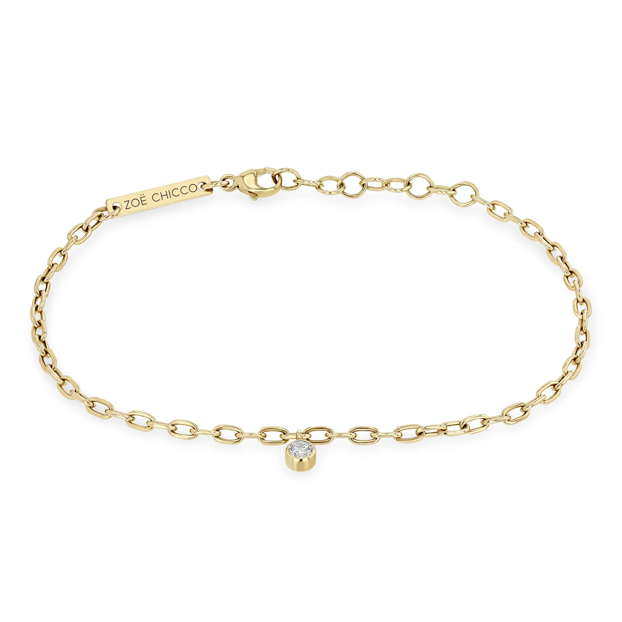 14k Small Square Oval Chain Diamond Bezel Bracelet