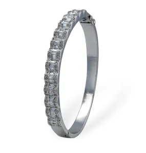 18k Solid White Gold Diamond Baguette Bangle