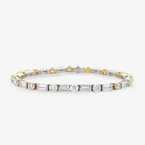 2 Tone Round & Baguette Diamond Tennis Bracelet