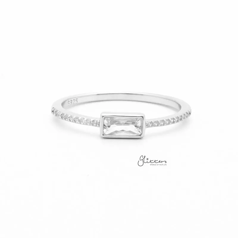 4mm Baguette Cut CZ Sterling Silver Ring