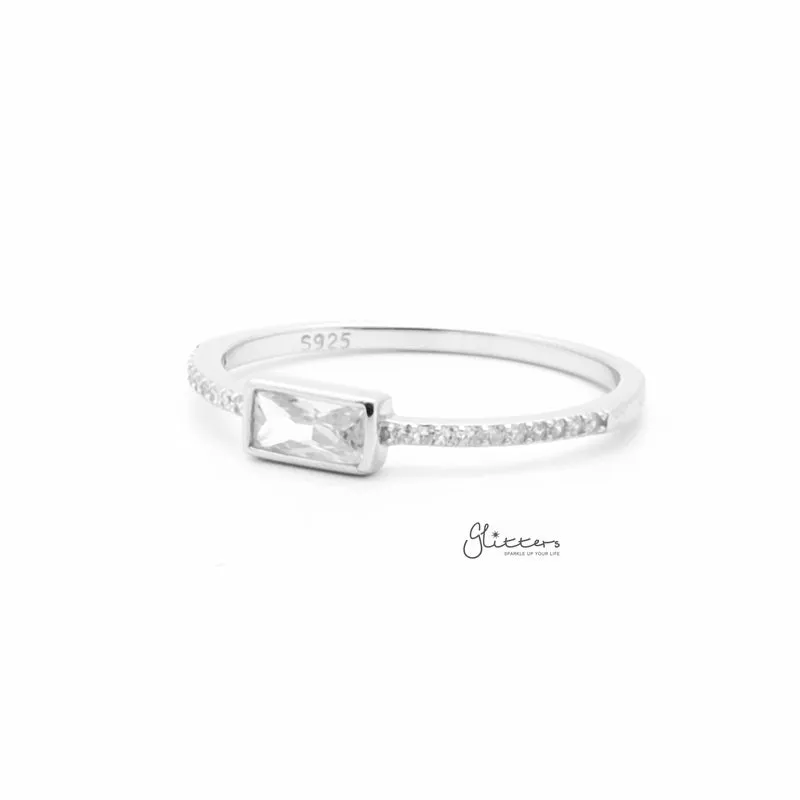 4mm Baguette Cut CZ Sterling Silver Ring