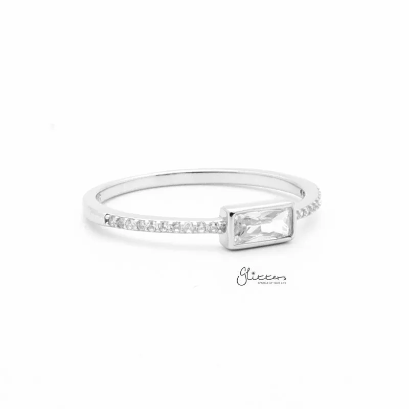 4mm Baguette Cut CZ Sterling Silver Ring