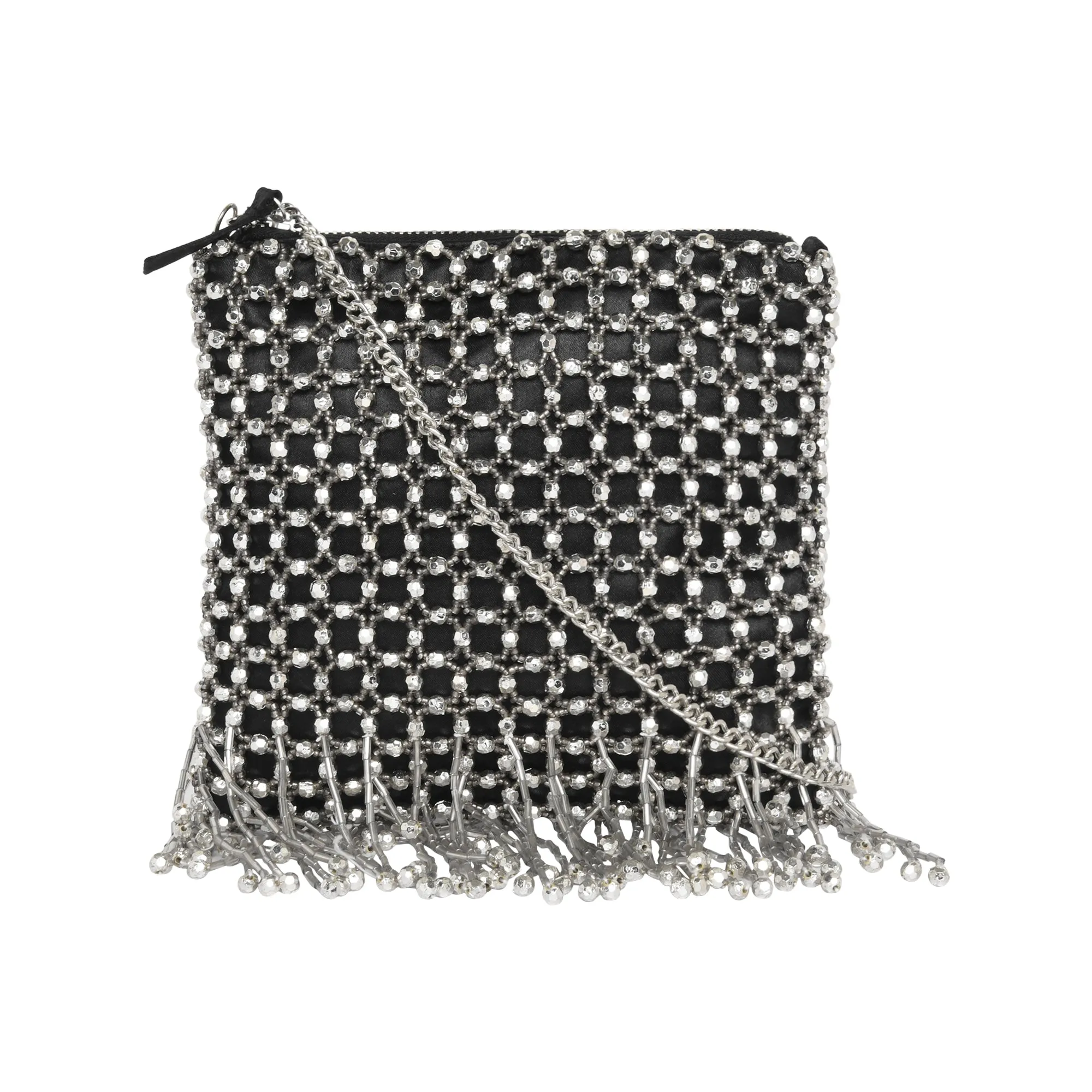 Accessorize London Women's Black Beaded Fringe Chain Bag