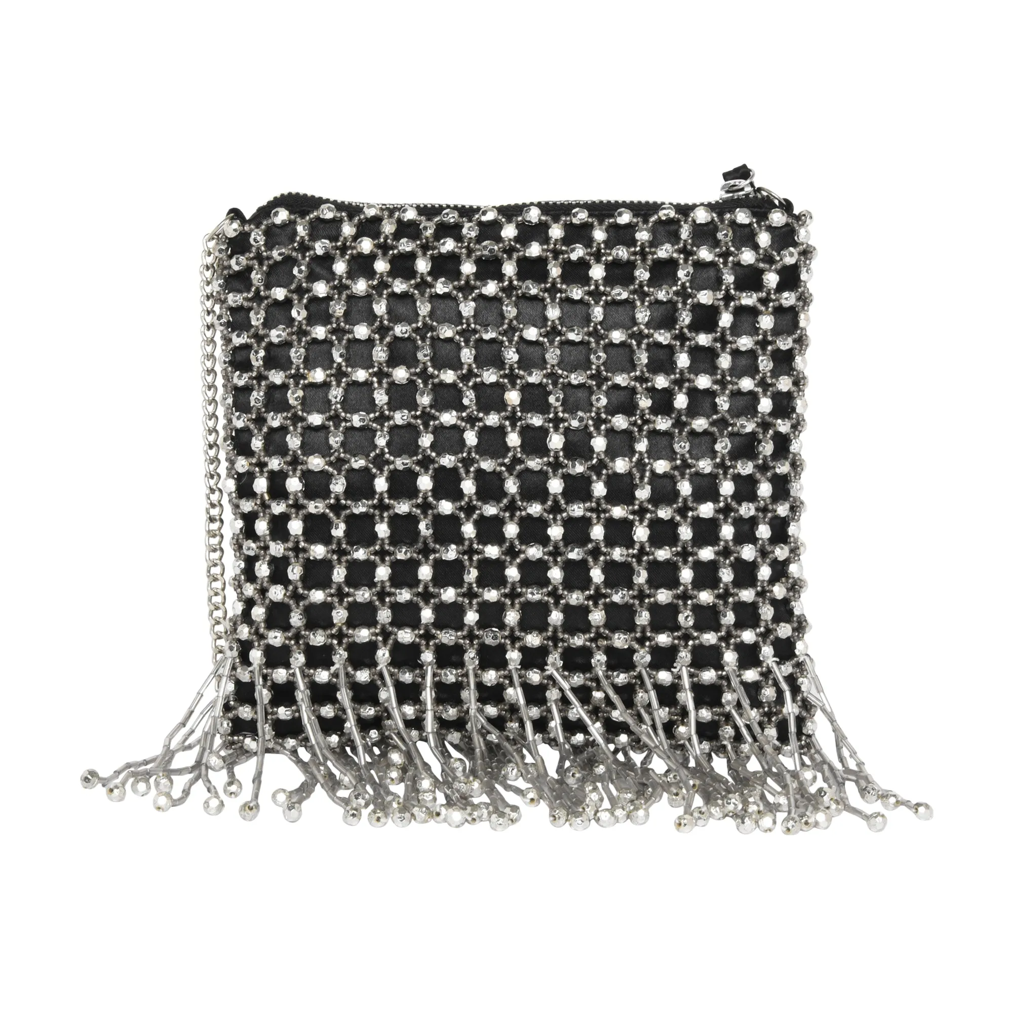 Accessorize London Women's Black Beaded Fringe Chain Bag