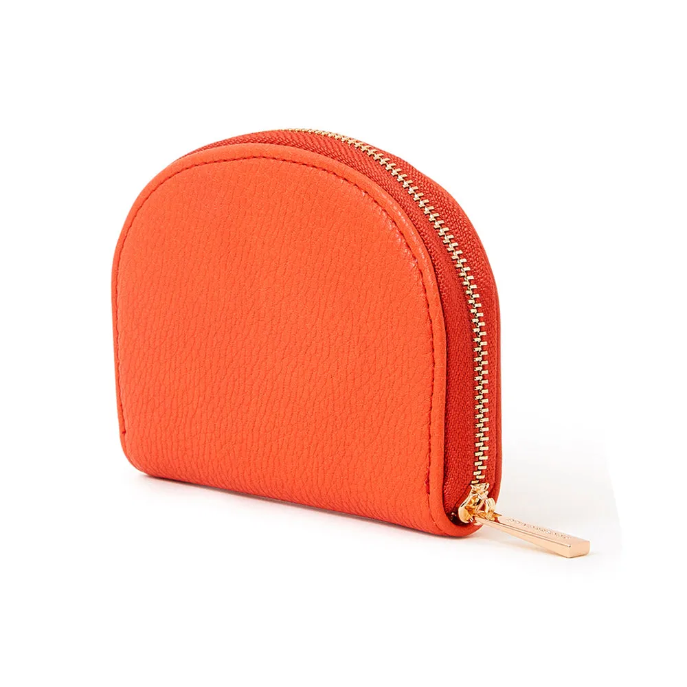 Accessorize London Women's Faux Leather Orange Crescent zip coin purse