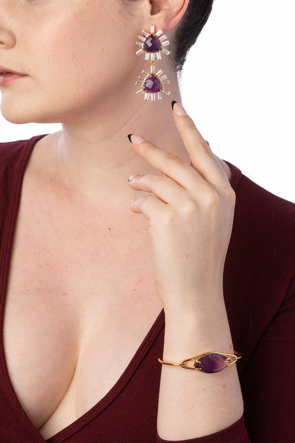 Amethyst Cz Baguette Earrings