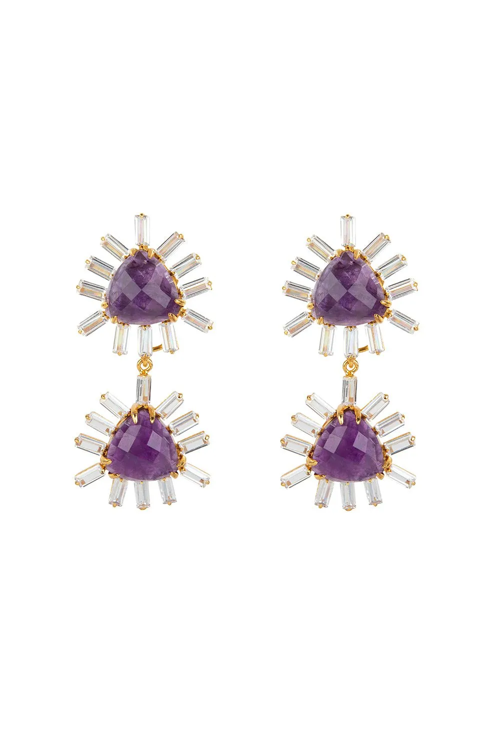 Amethyst Cz Baguette Earrings