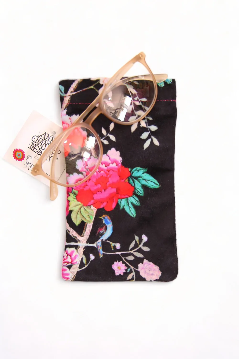 ANNA CHANDLER VELVET GLASSES CASE BLACK BIRD