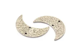 Antique Silver Hammered Crescent Charm, 1 Antique Silver Plated Brass Hammered Moons with 2 Holes (30x11x1.2mm) N0388 H0038