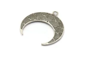 Antique Silver Moon Charm, 1 Antique Silver Plated Textured Horn Charms, Pendant, Jewelry Finding (36x10.80x3.40mm) N0236