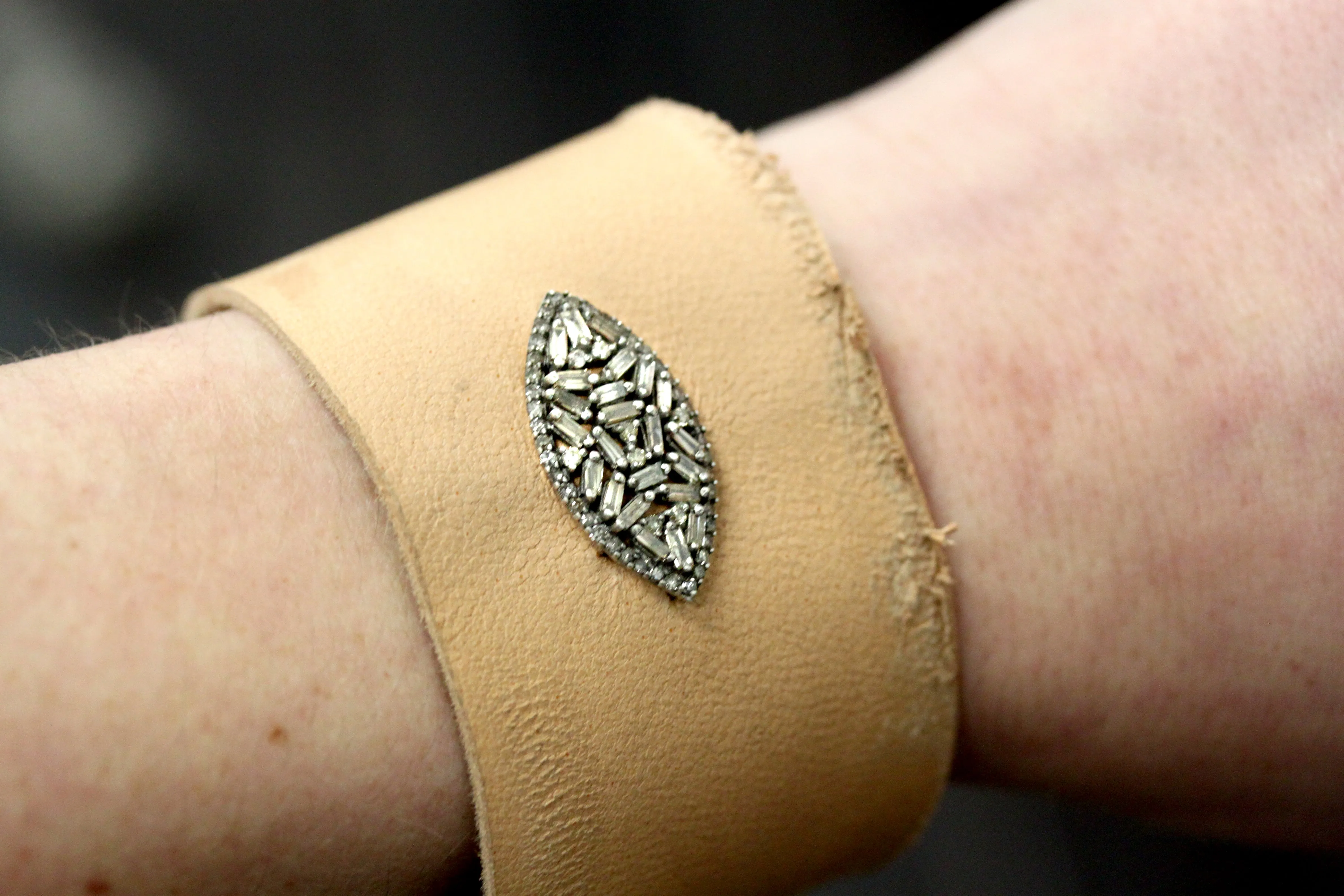 Baguette Diamond Leather Cuff Bracelet