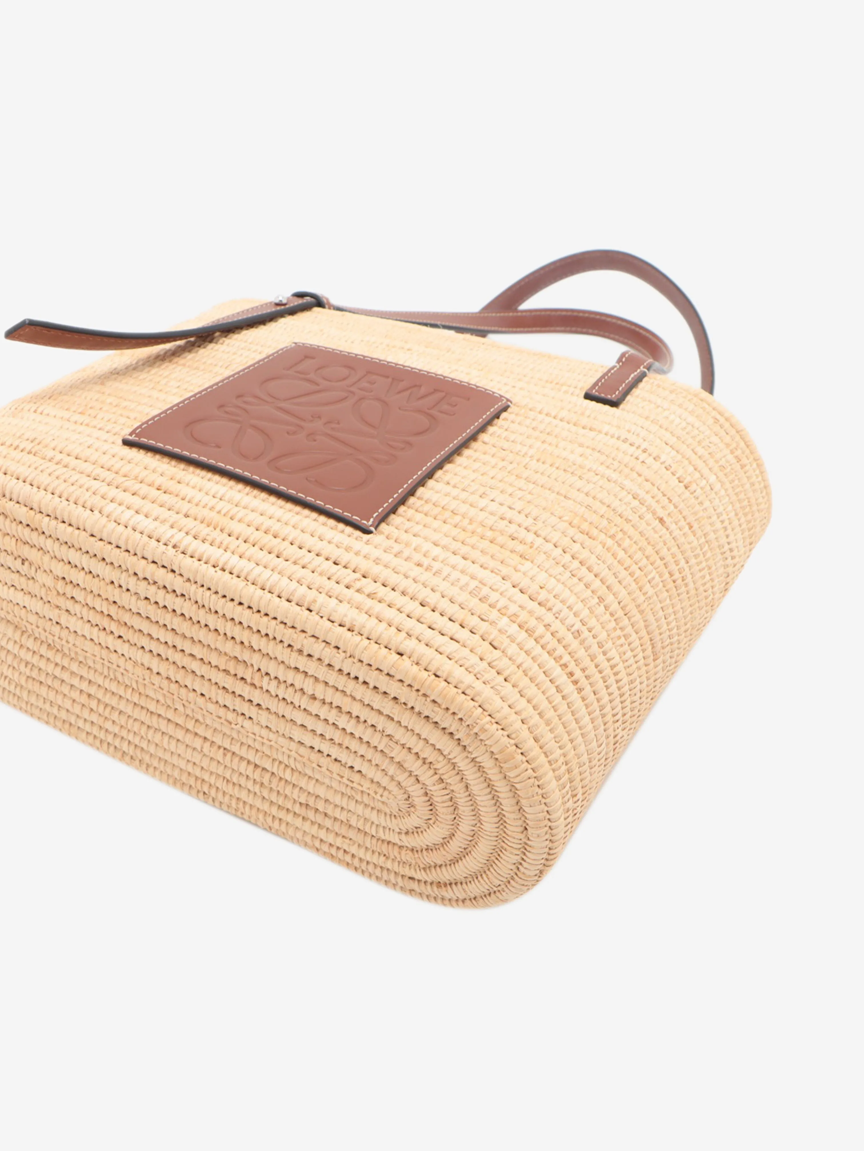 Beige Square Basket bag in raffia and calfskin