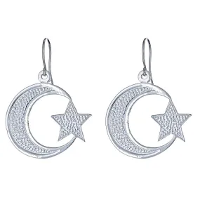 Better Jewelry Solid .925 Sterling Silver Islamic Crescent Moon & Star Earrings (Made in USA)