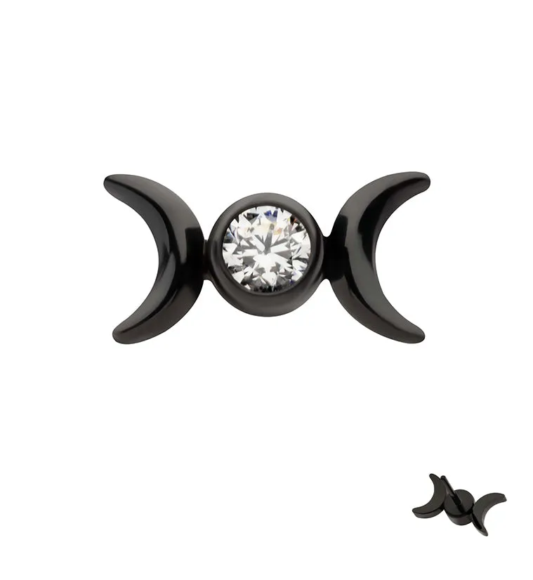 Black PVD Moon Phase Clear CZ Titanium Threadless Top