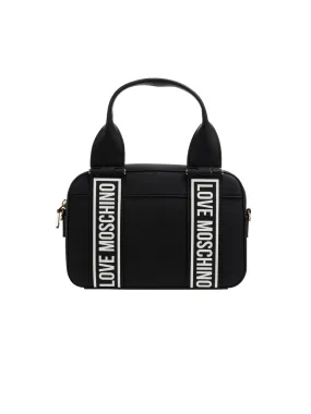 Borsa Pu Nero   Print Logo Bianco