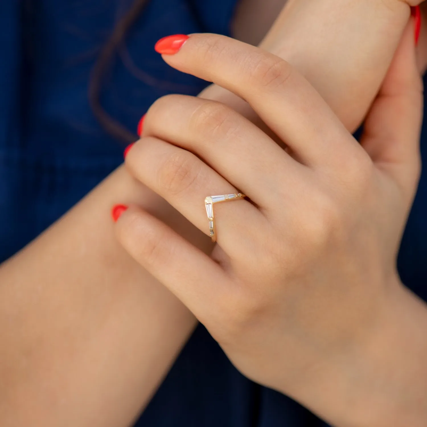 Chevron Curved Ring with Tapered Baguette Diamonds