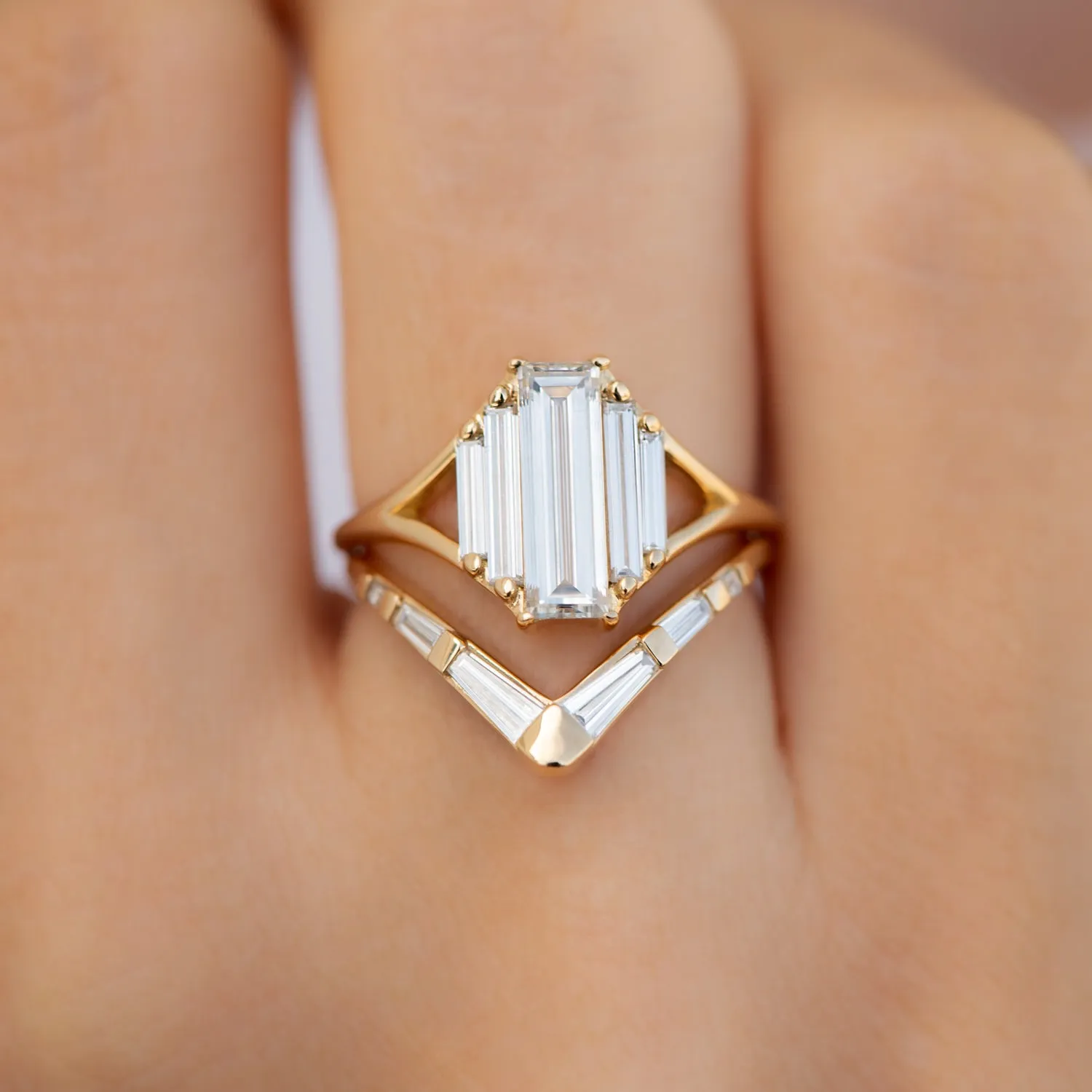 Chevron Curved Ring with Tapered Baguette Diamonds