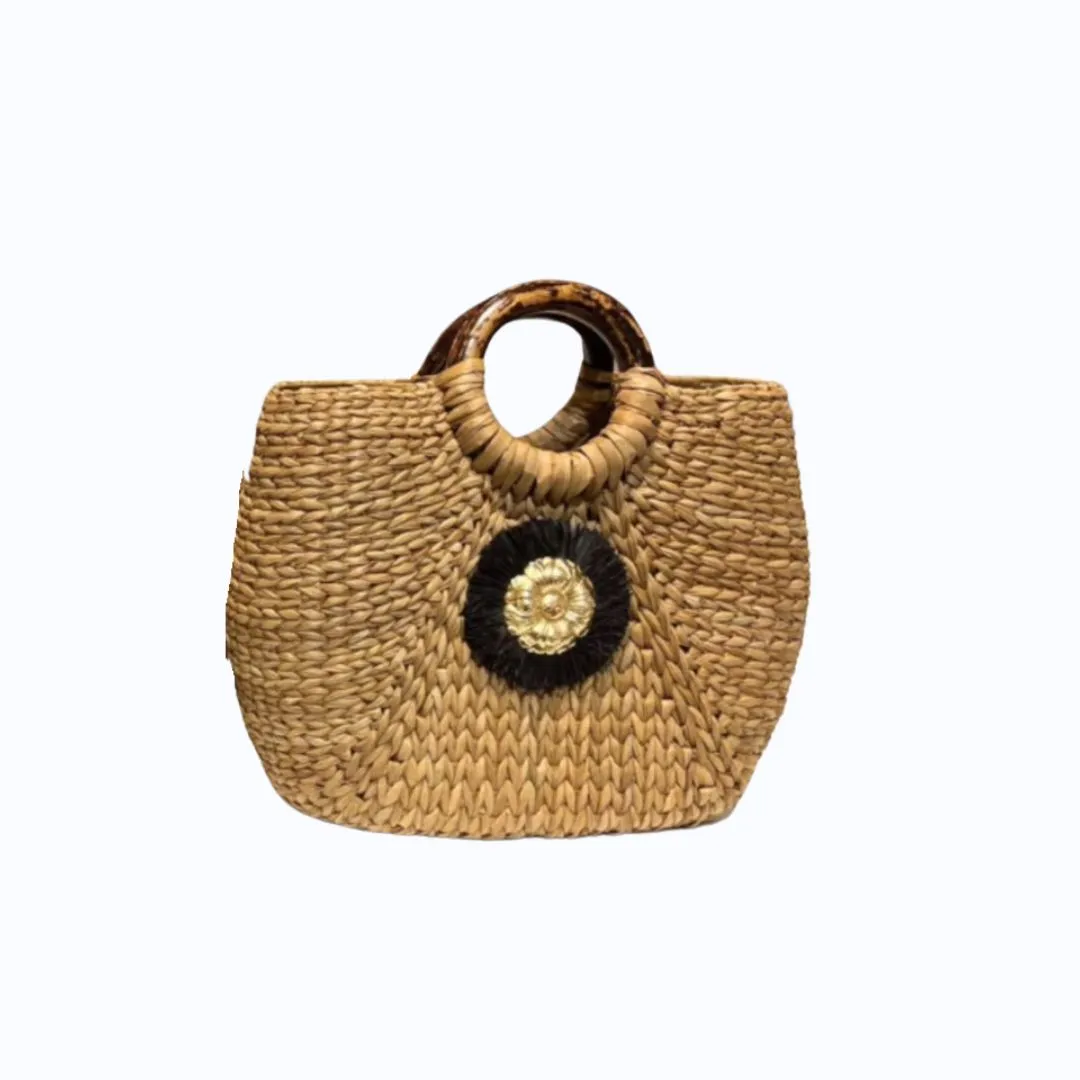 Circle Handle Straw Bag