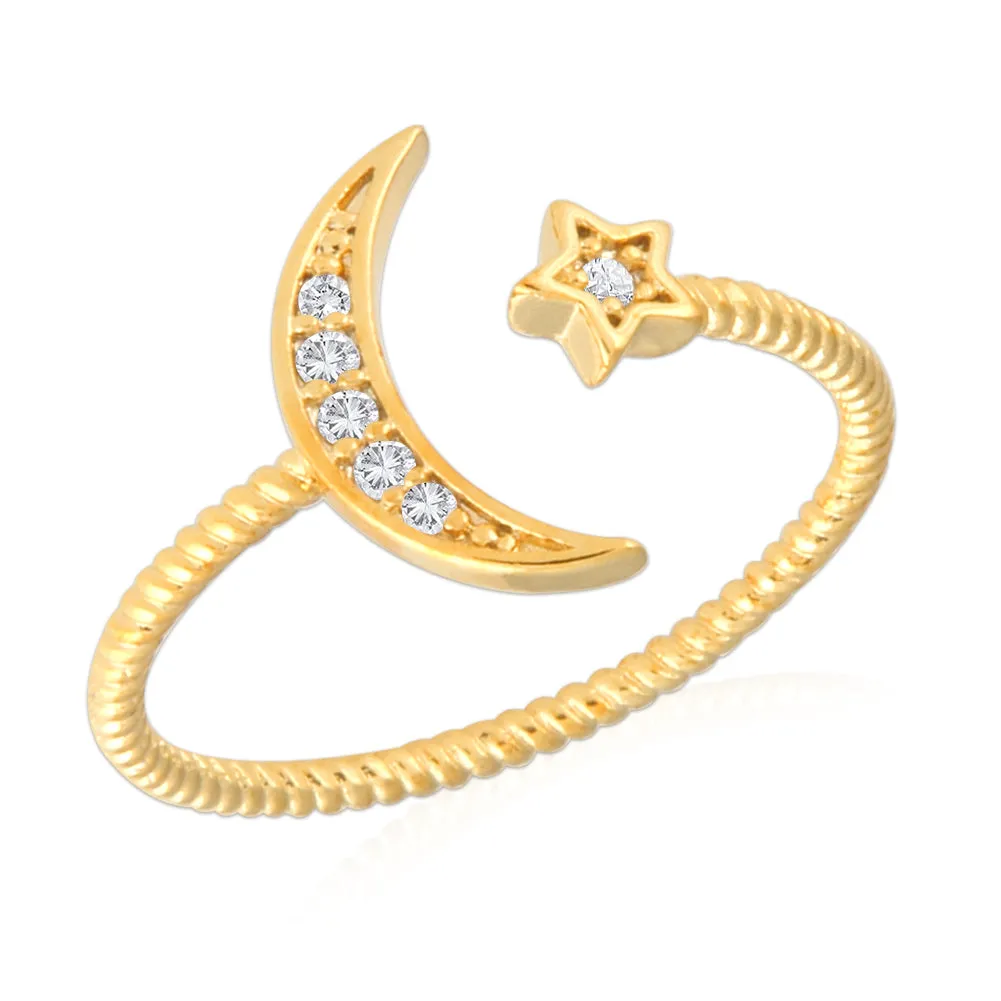 Crescent Moon and Star Twisted Roped Ring