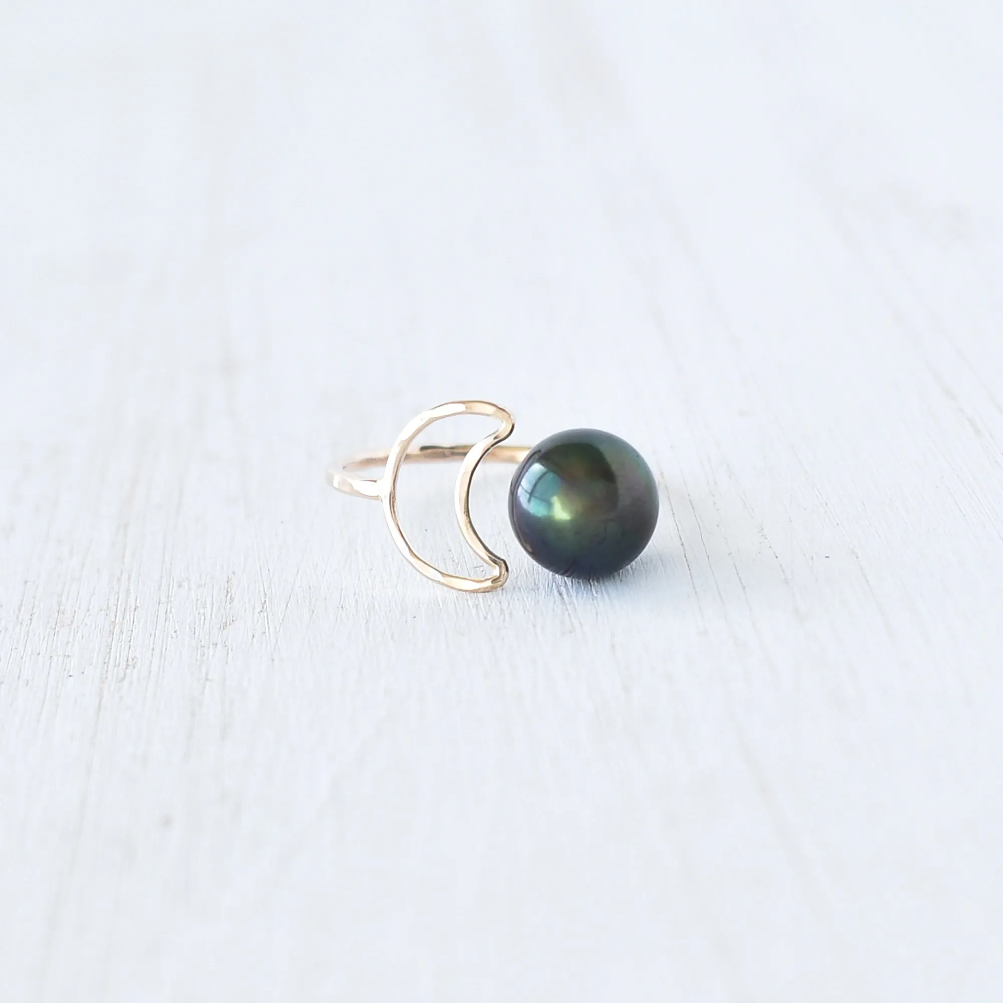 Crescent Moon Pearl Bypass Ring