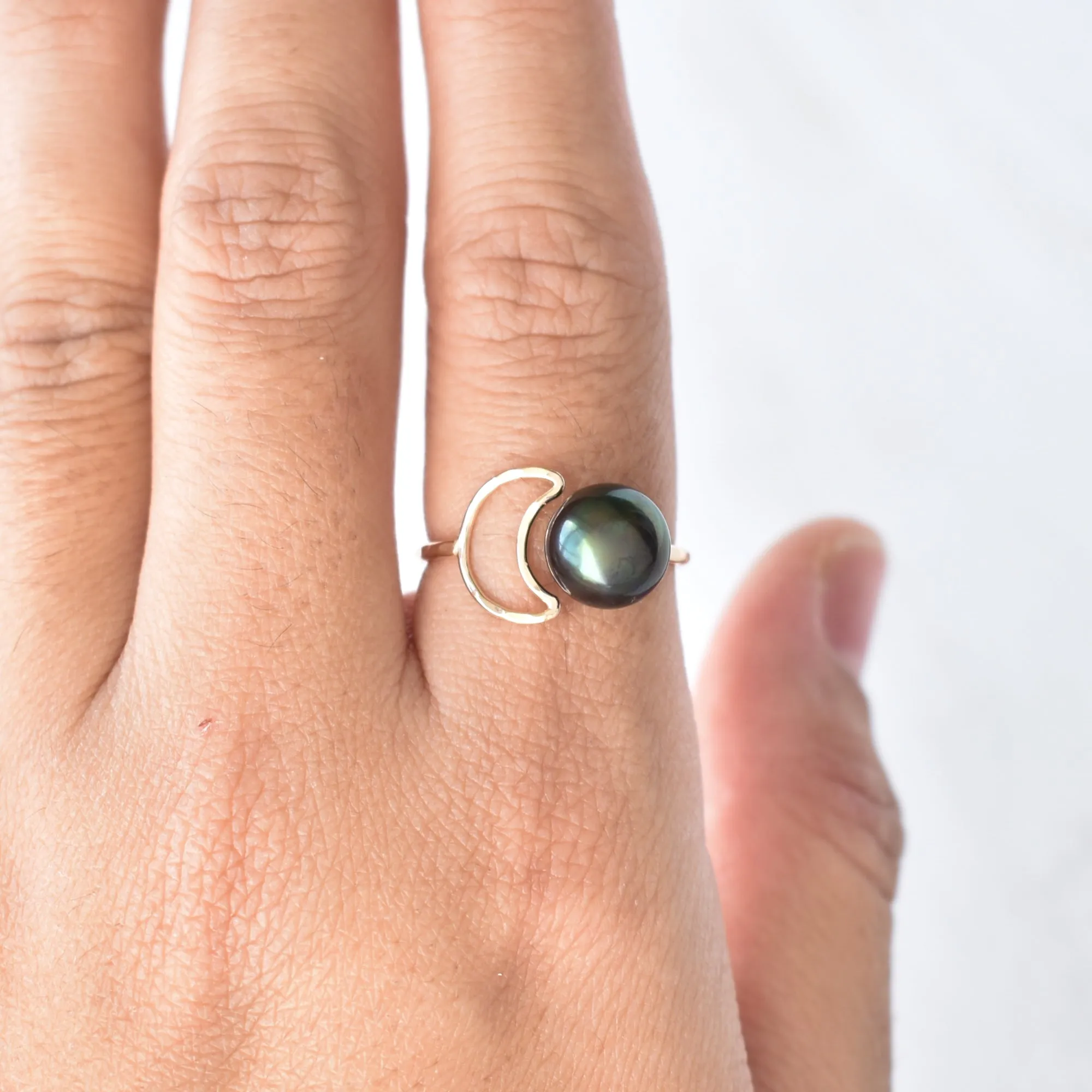 Crescent Moon Pearl Bypass Ring