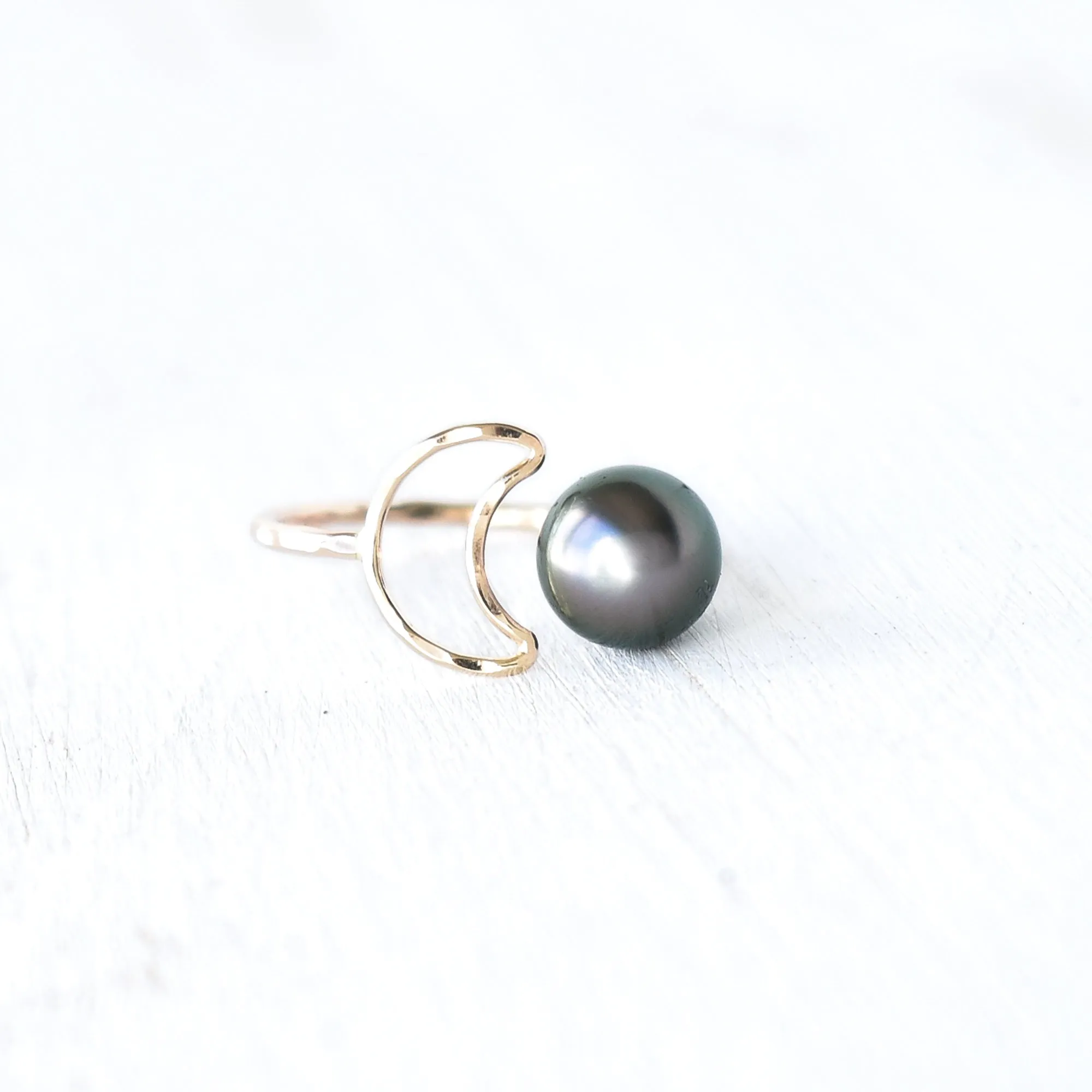 Crescent Moon Pearl Bypass Ring