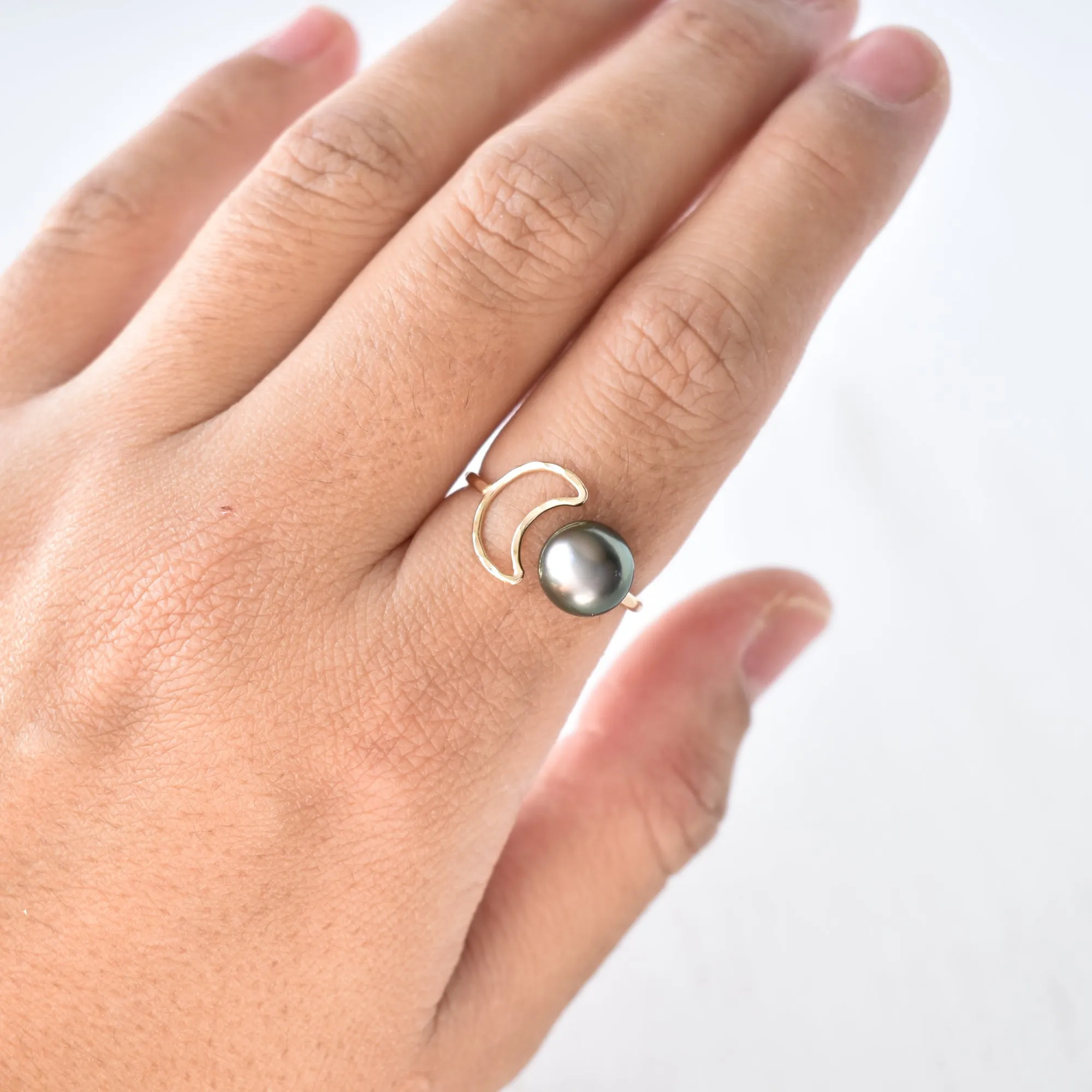 Crescent Moon Pearl Bypass Ring