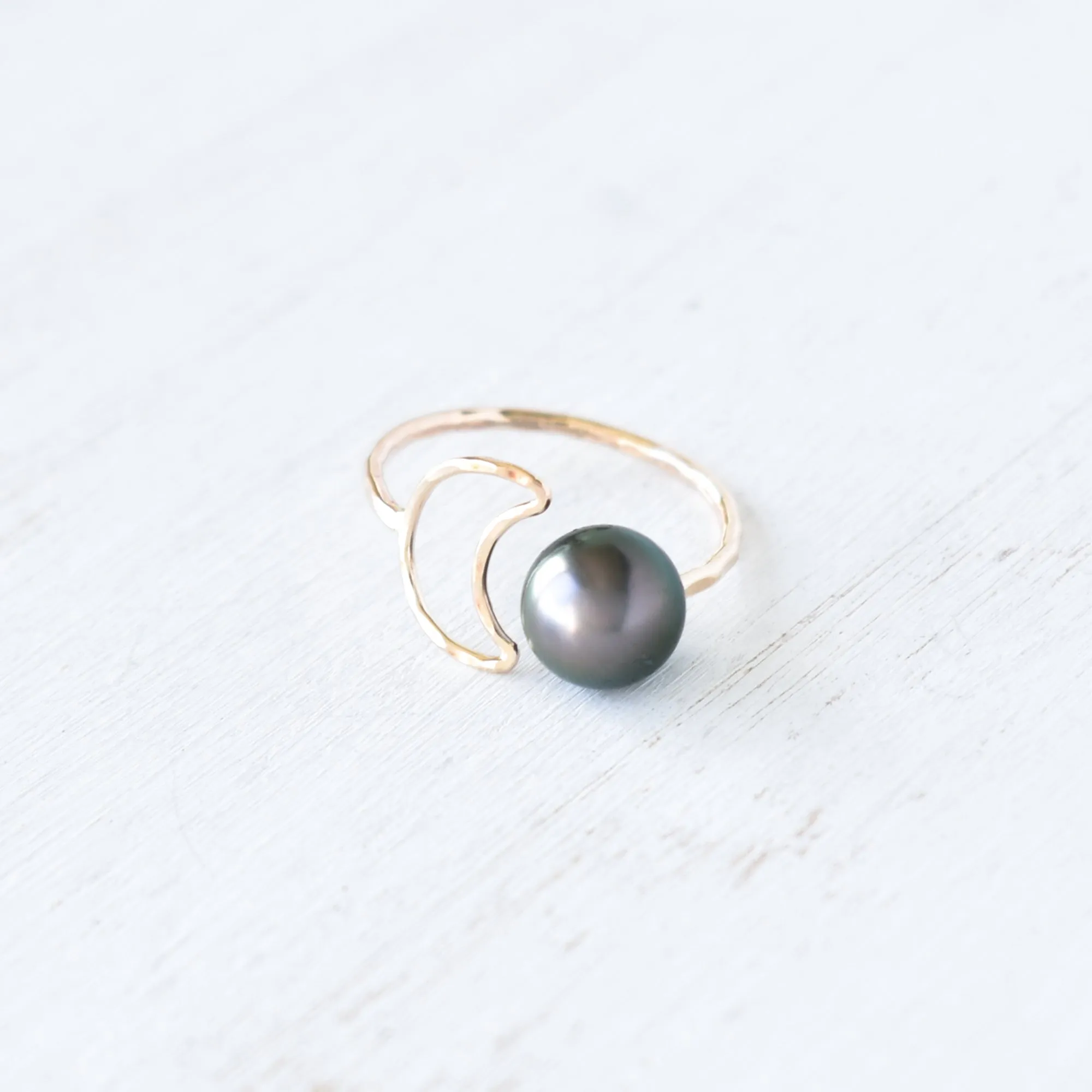 Crescent Moon Pearl Bypass Ring