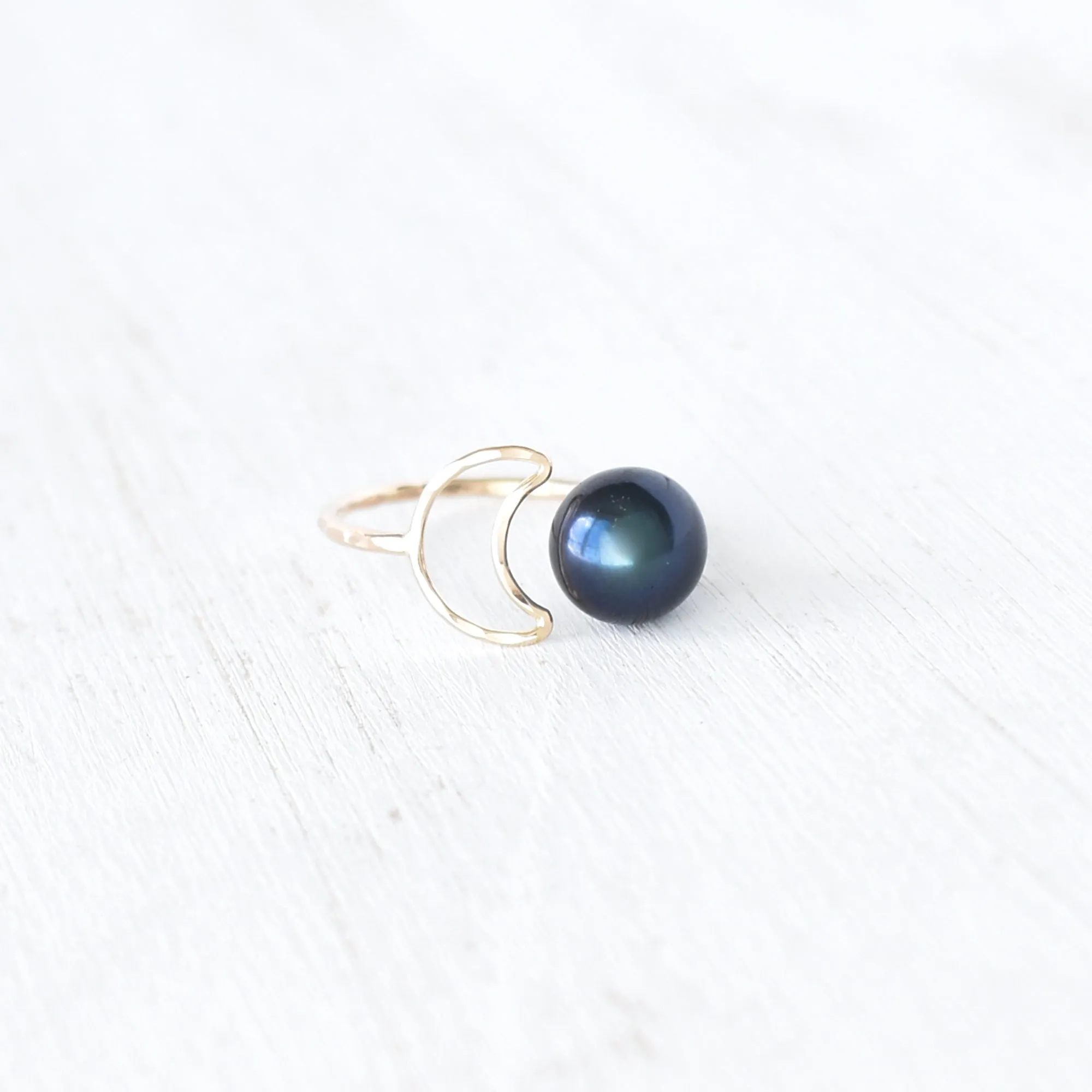 Crescent Moon Pearl Bypass Ring