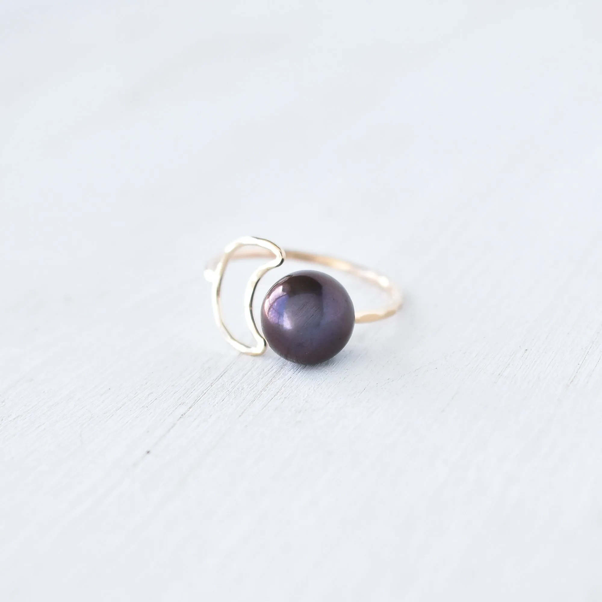 Crescent Moon Pearl Bypass Ring