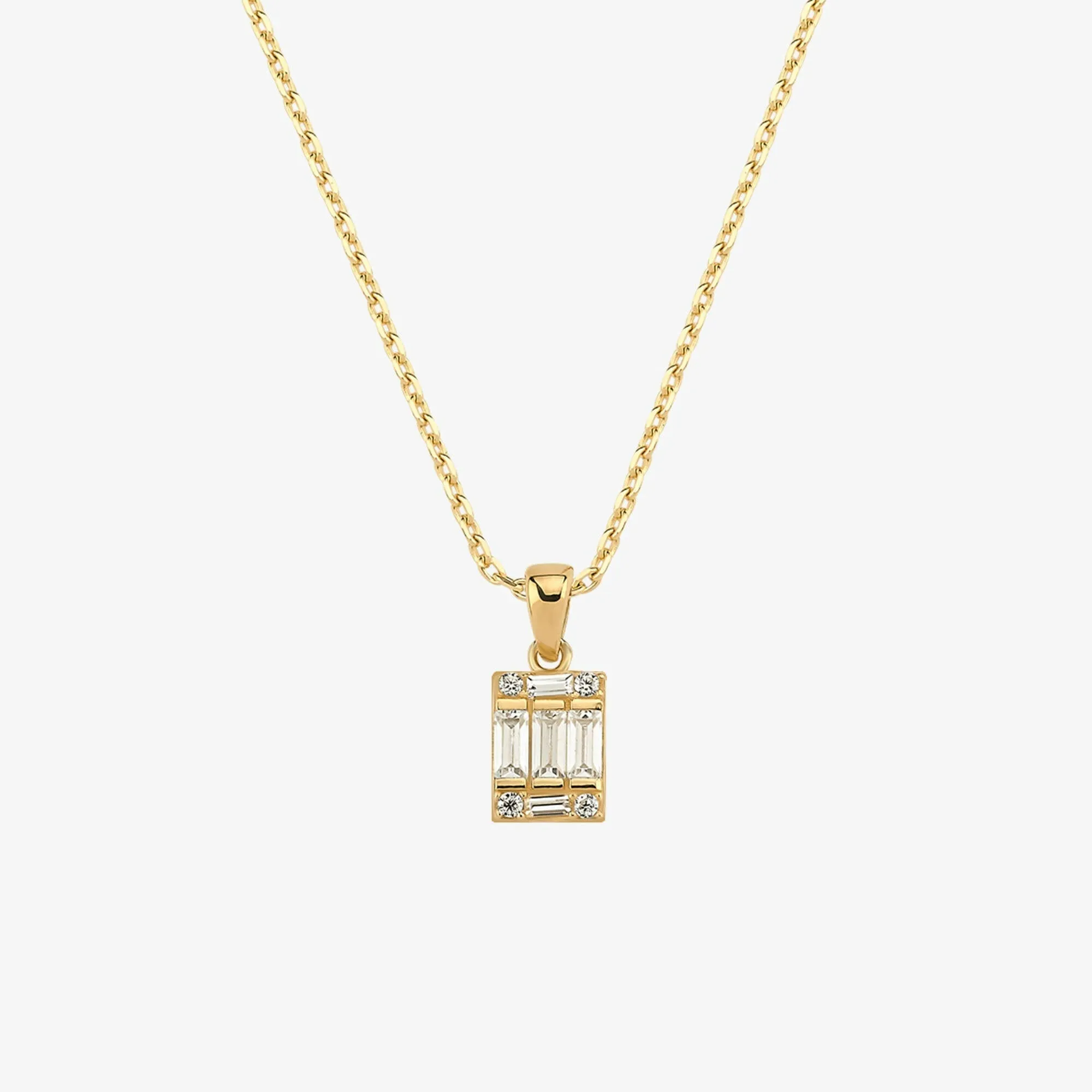 Cubic Zirconia Baguette Cut Necklace | 14K Solid Gold