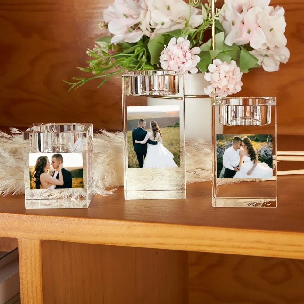 Custom Photo Set of 3 Elegant Crystal Tealight Holders