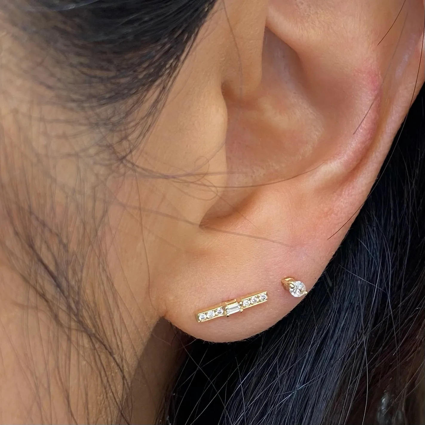 Diamond Baguette Equilibrium Stud