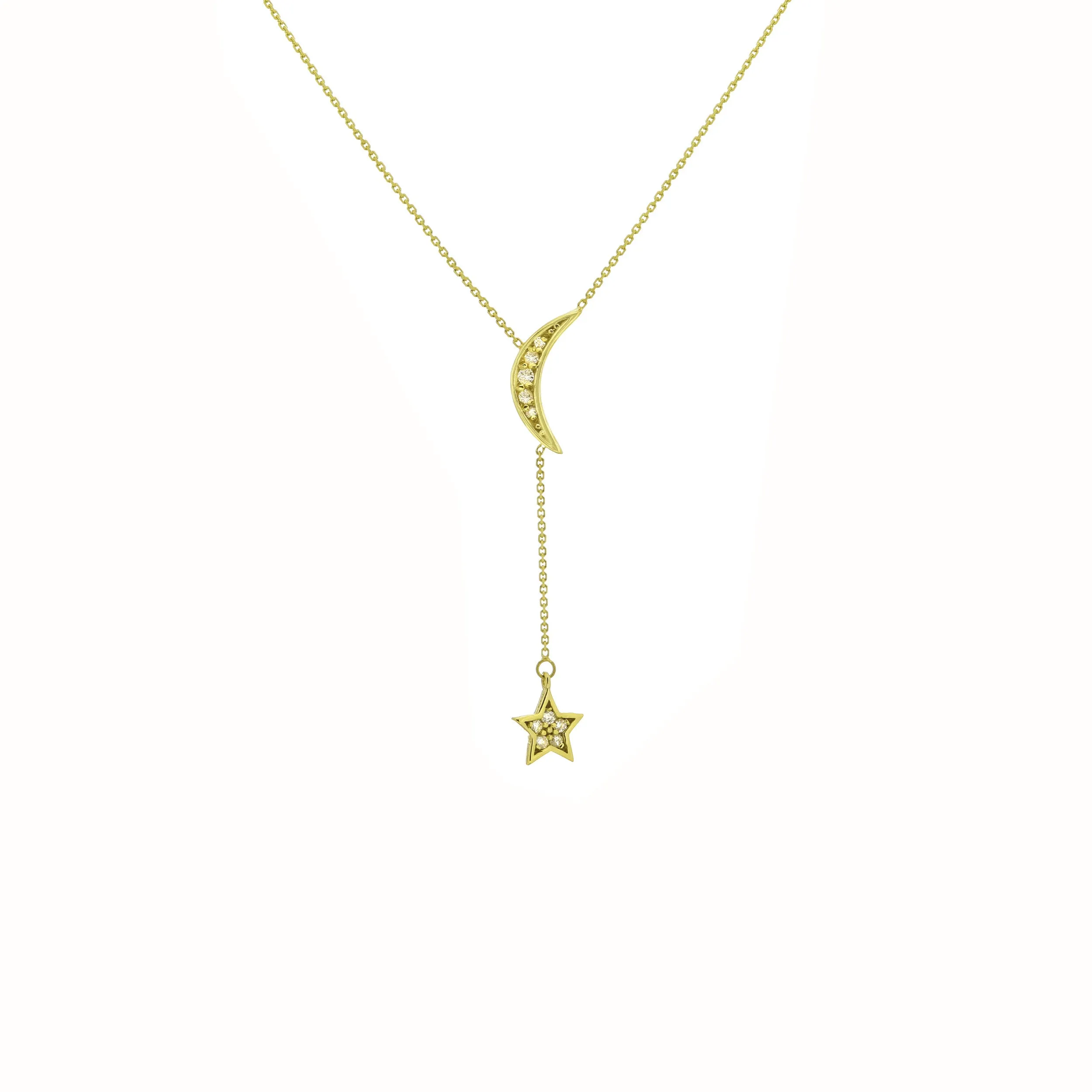 DIAMOND MOON STAR LARIAT 14K