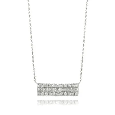 Doves 18k White Gold Baguette Round Diamond Necklace