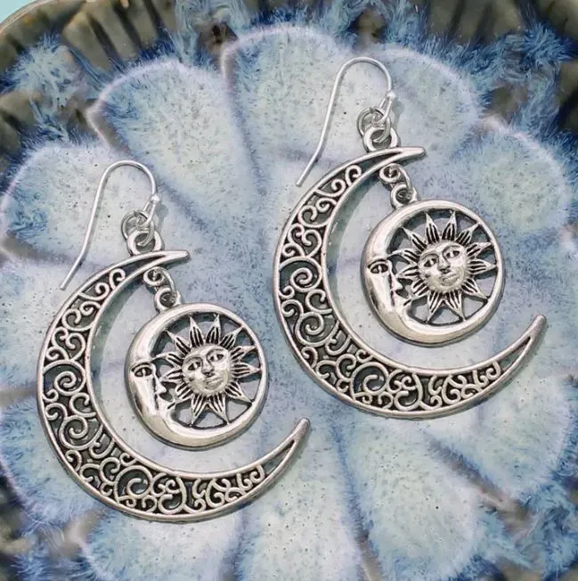 Earrings - Celestial Silver Crescent Filigree Earrings