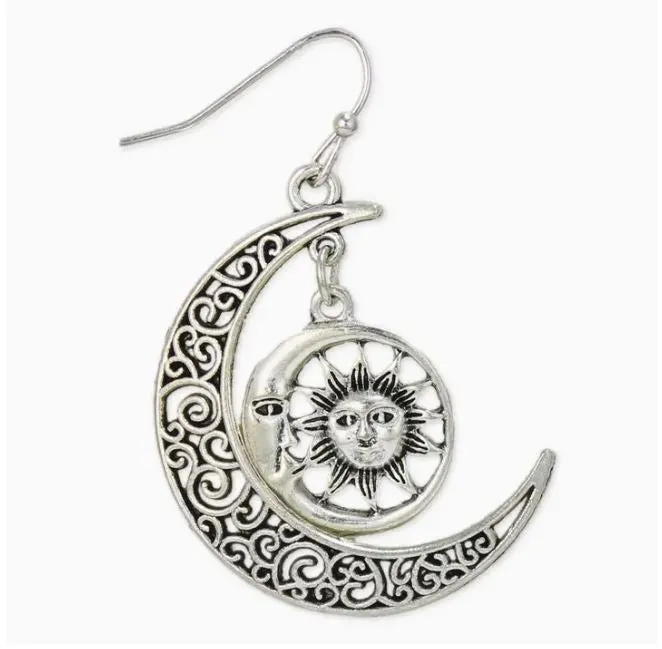 Earrings - Celestial Silver Crescent Filigree Earrings