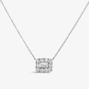 East West 0.40tw Baguette Cut Diamond Halo Necklace