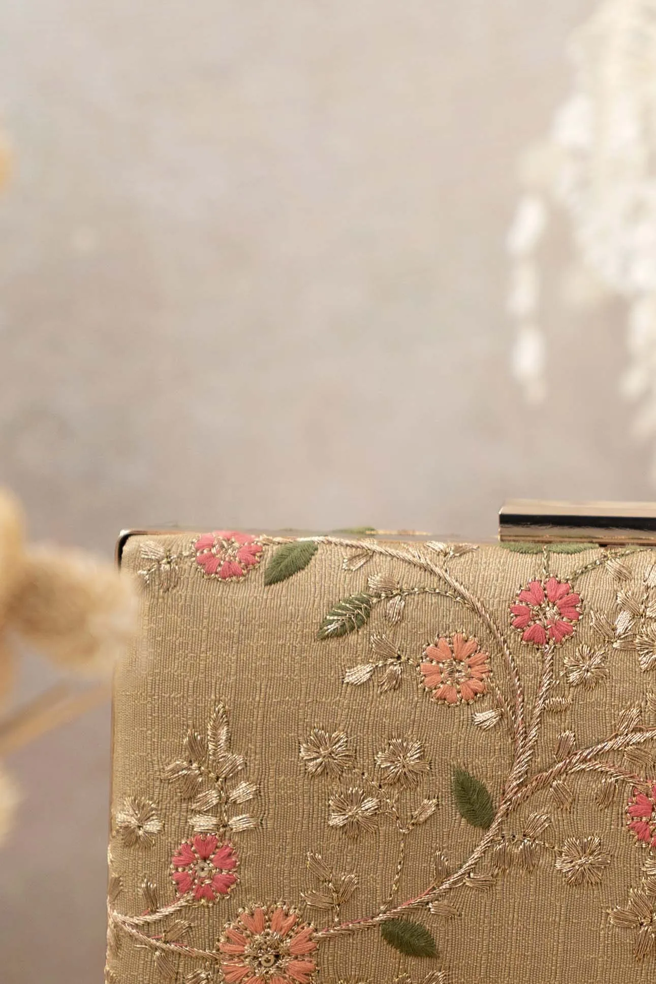 Floral Creeper Box Clutch - Gold