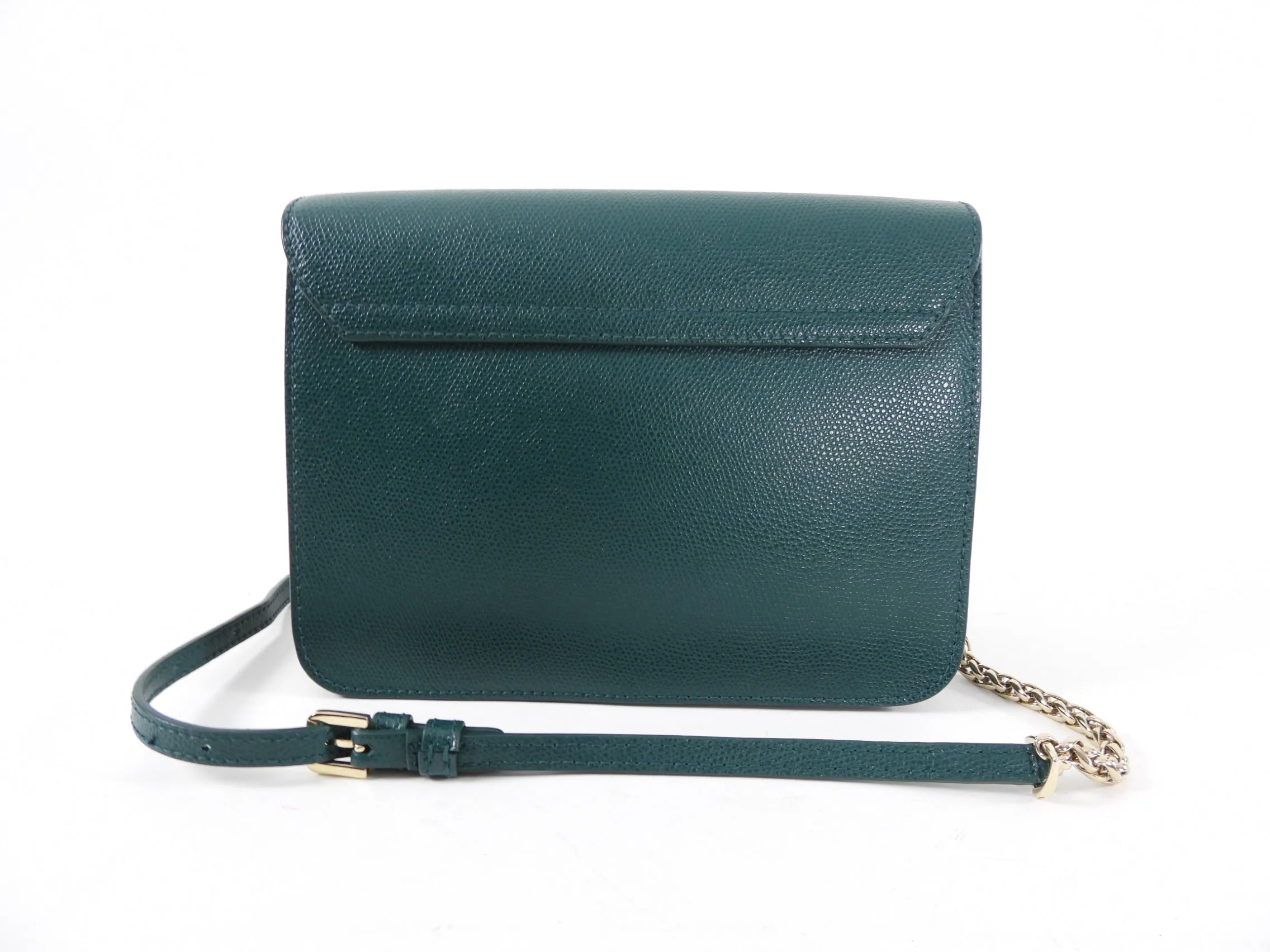 Furla Metropolis Green Grained Leather Small Chain Shoulder Bag