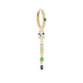 Gold & Emerald Hoop with Morganite, Moonstone, Emerald, and Blue Sapphire Drop