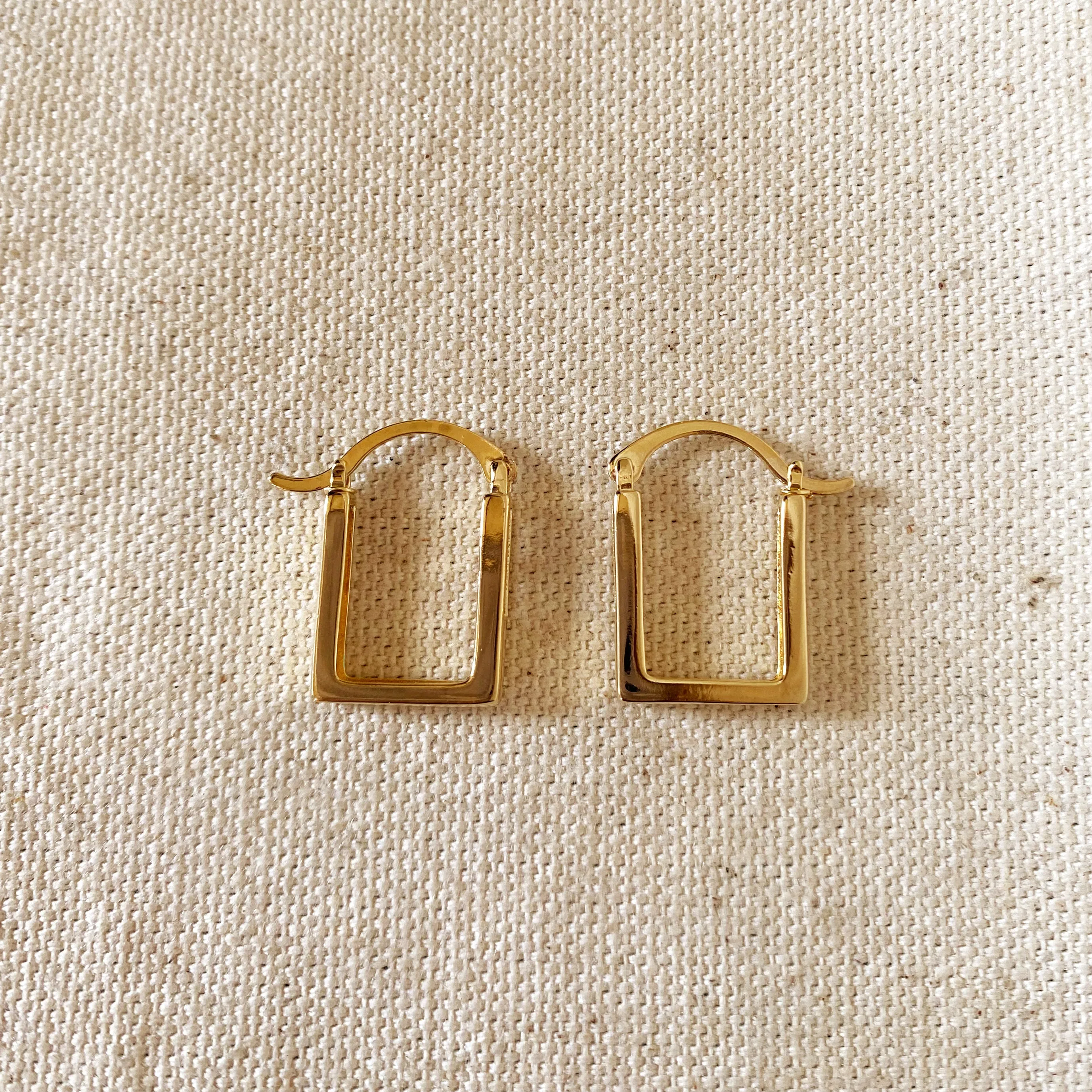 Gold Square Hoop Earrings Featuring Baguette Cubic Zirconia