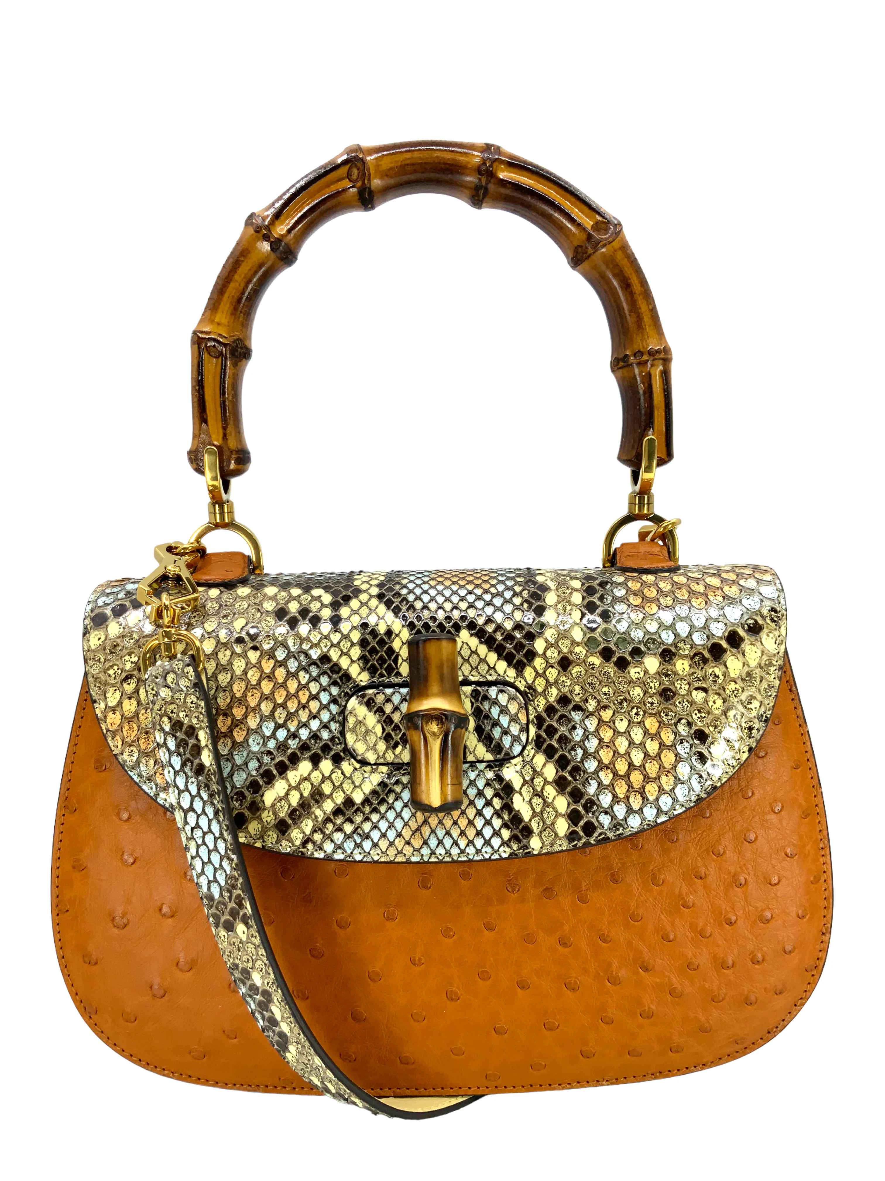 Gucci Bamboo 1947 Ostrich and Python Medium Bag